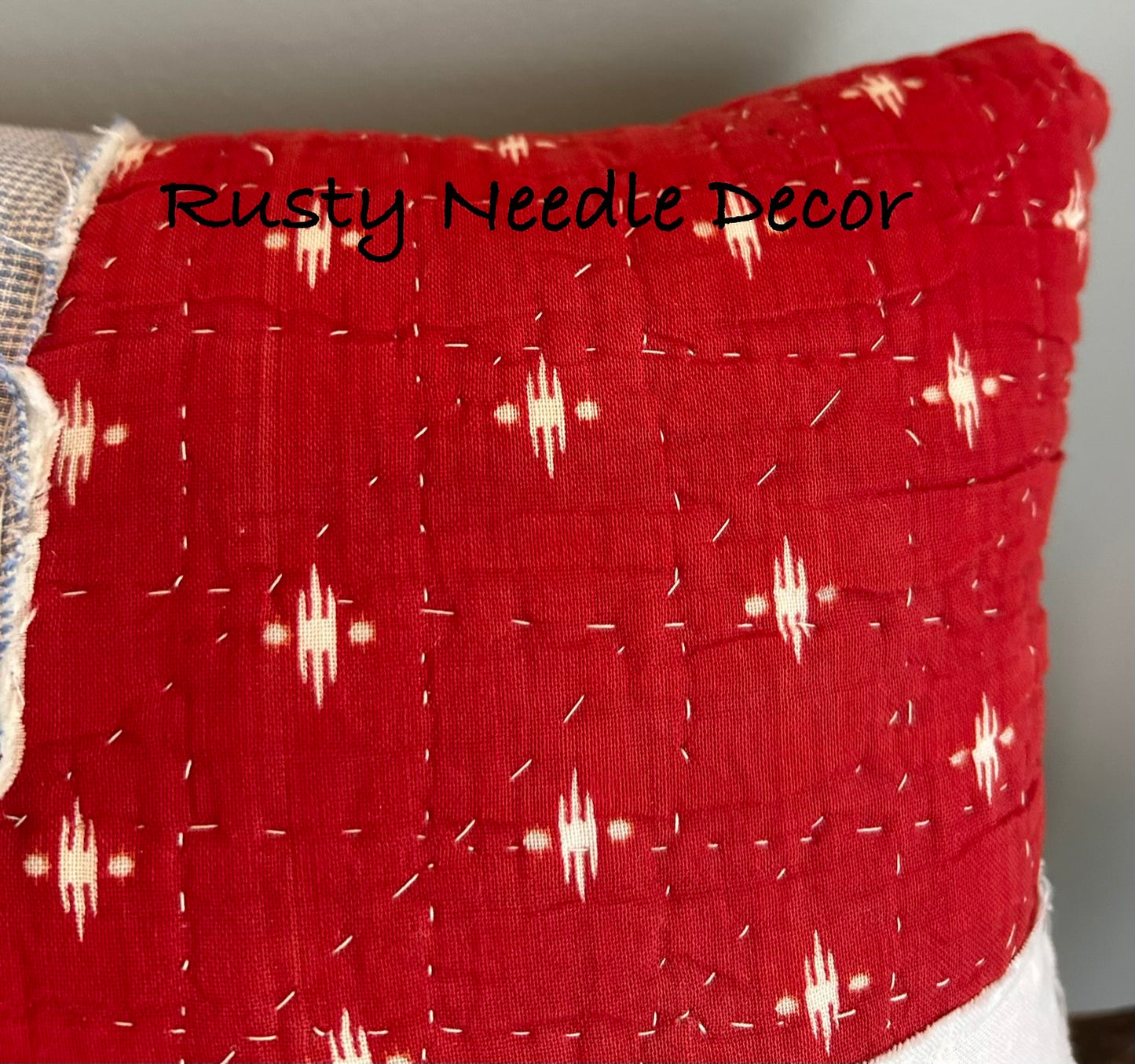 Handmade vintage quilt embroidered American Flag pillow