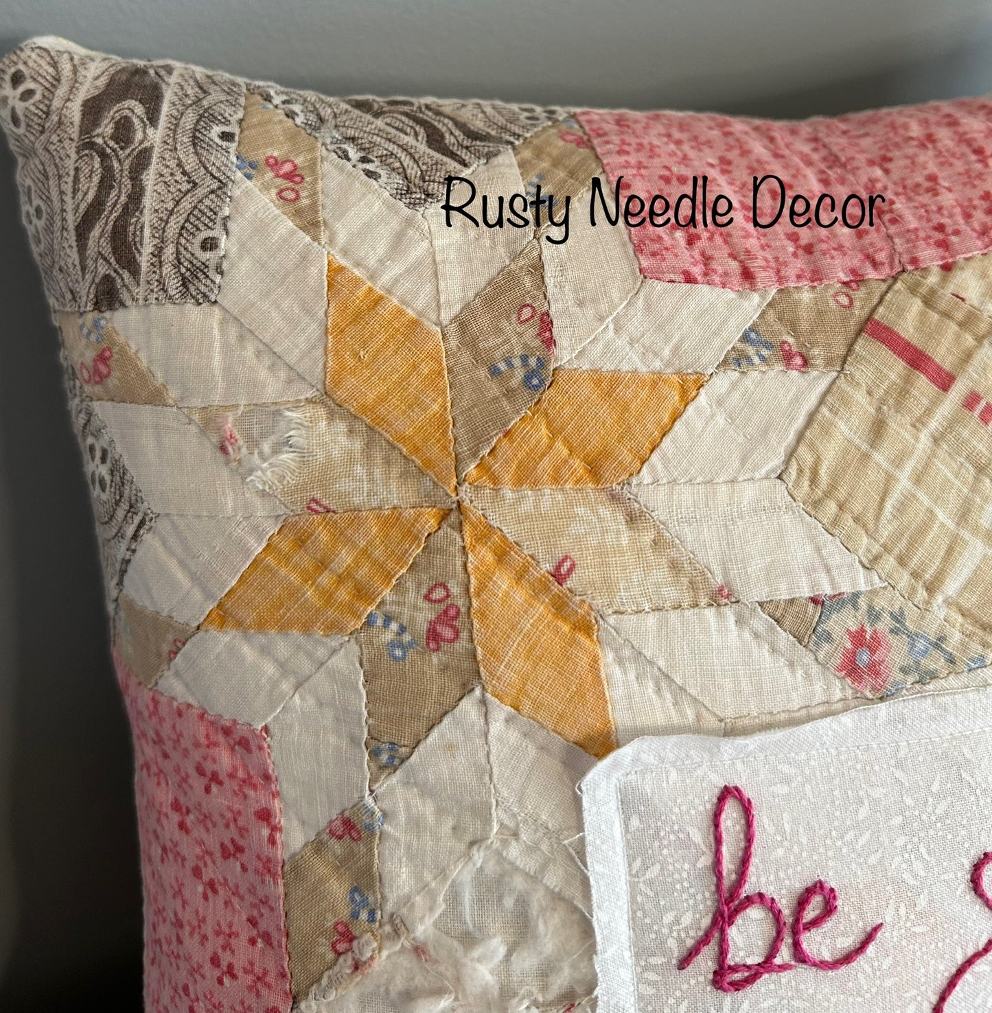 Vintage Hand Embroidered Be Still And Know Quilt Pillow