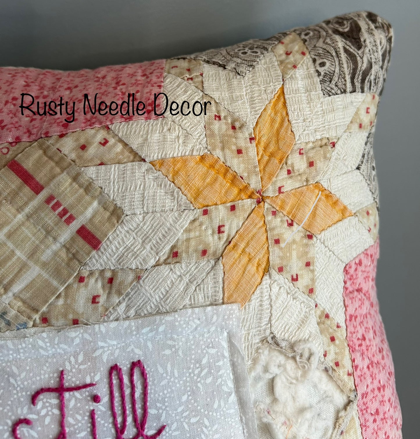 Vintage Hand Embroidered Be Still And Know Quilt Pillow