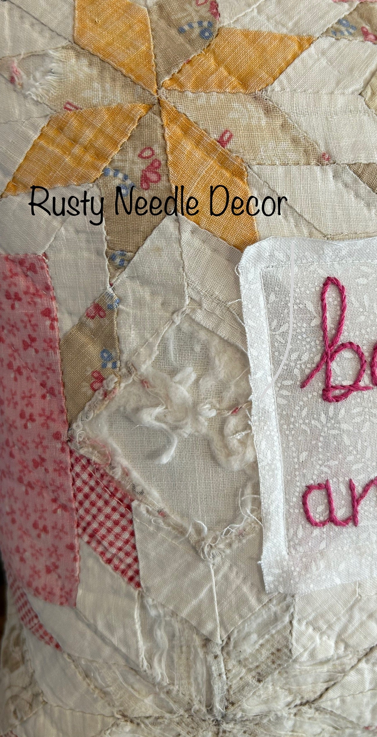 Vintage Hand Embroidered Be Still And Know Quilt Pillow