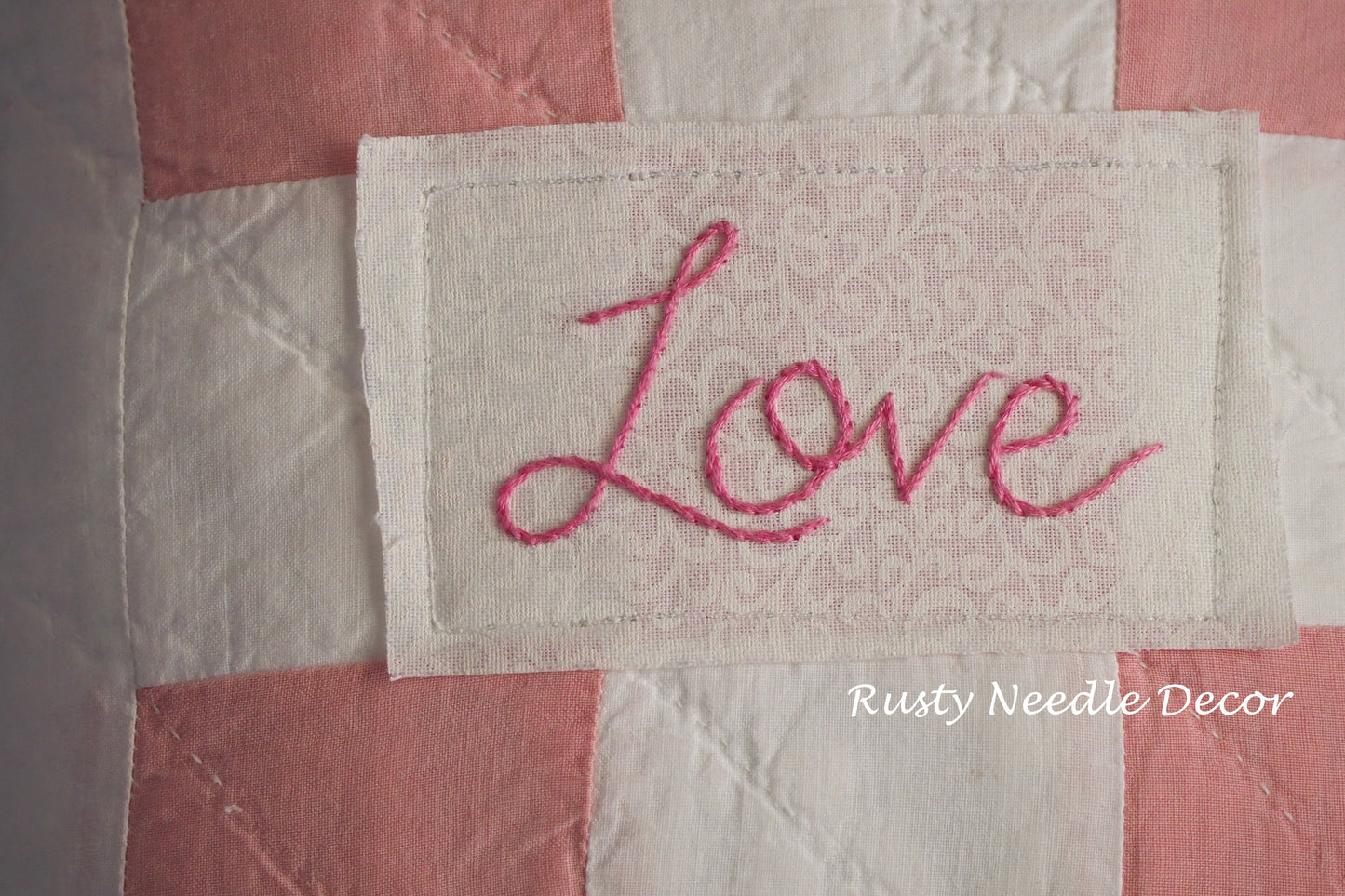 Valentine Love Vintage Quilt Hand Embroidered Pillow