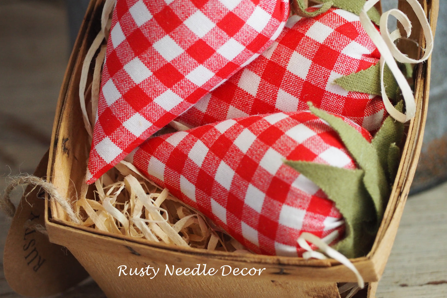 Vintage Strawberry Basket with 3 handmade strawberries