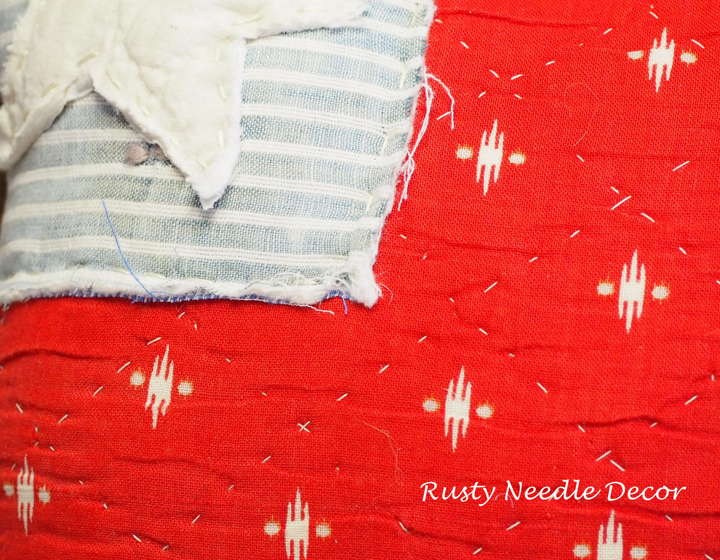 Handmade vintage quilt embroidered American Flag pillow