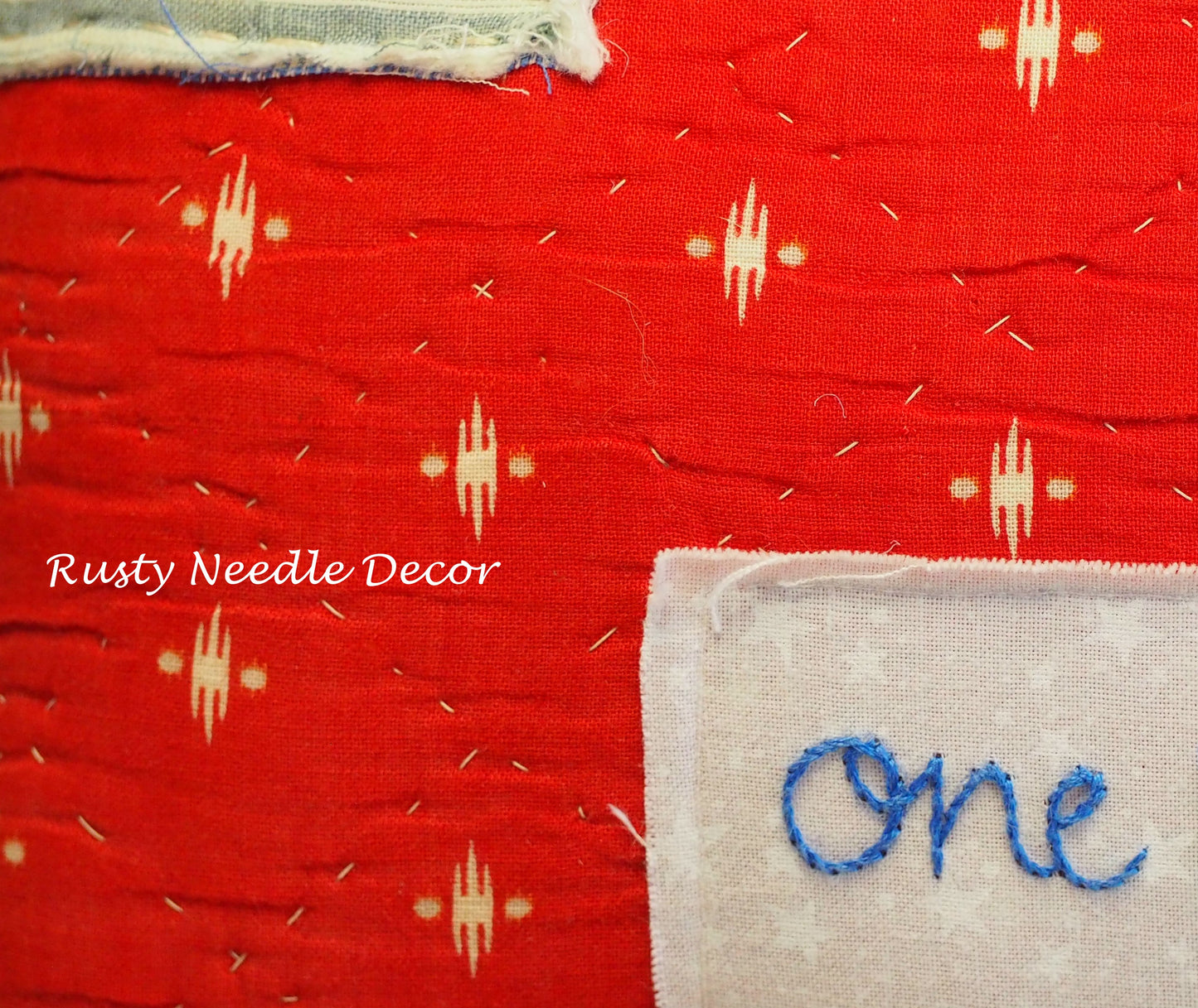 Handmade vintage quilt embroidered American Flag pillow