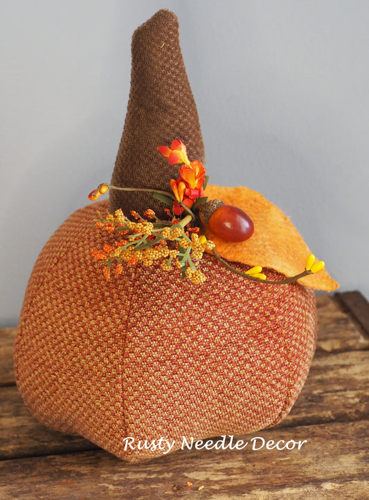 Hand Made Stuffed Fall Autumn Decorated Pumpkin