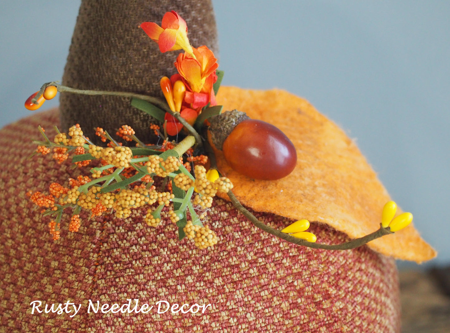 Hand Made Stuffed Fall Autumn Decorated Pumpkin