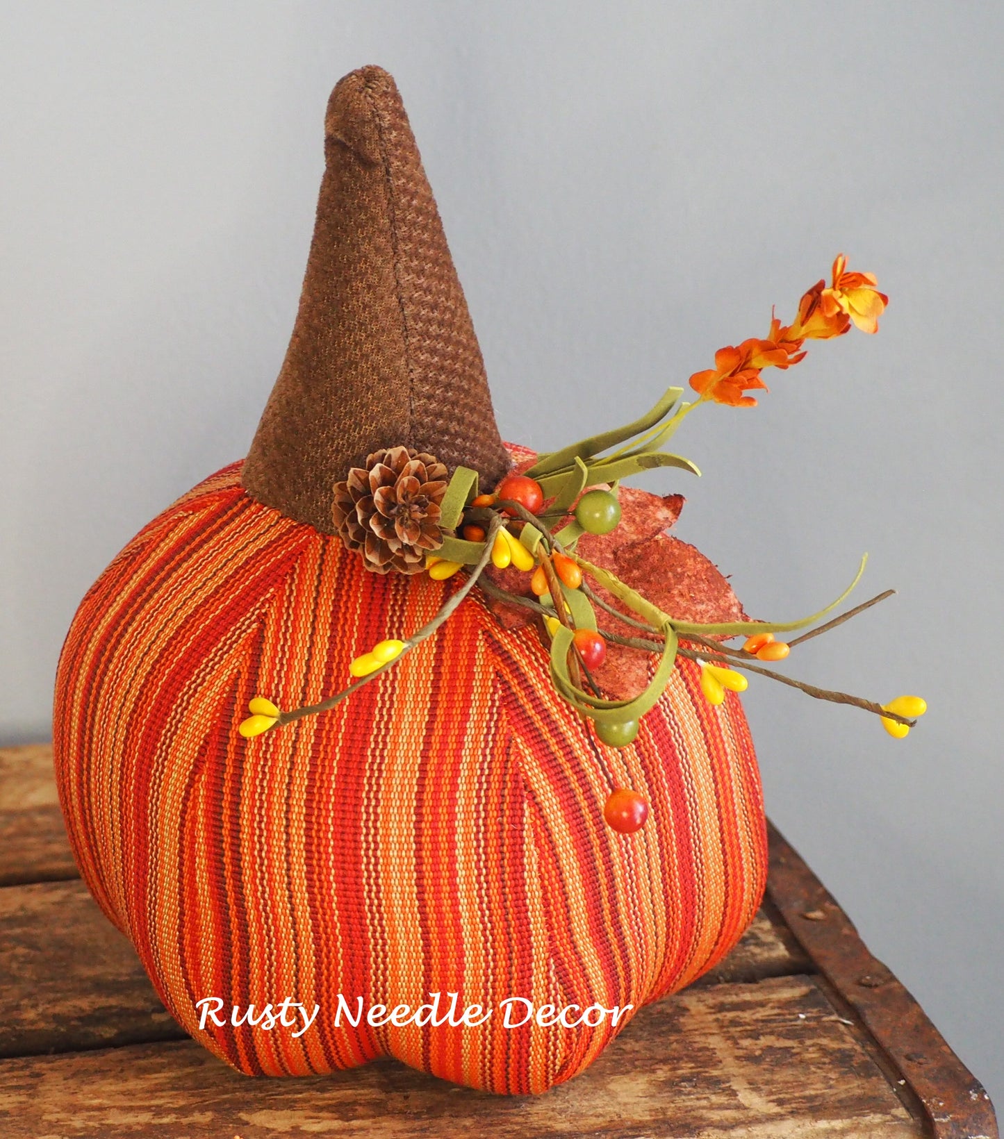 Hand Made Stuffed Fall Autumn Decorated Pumpkin