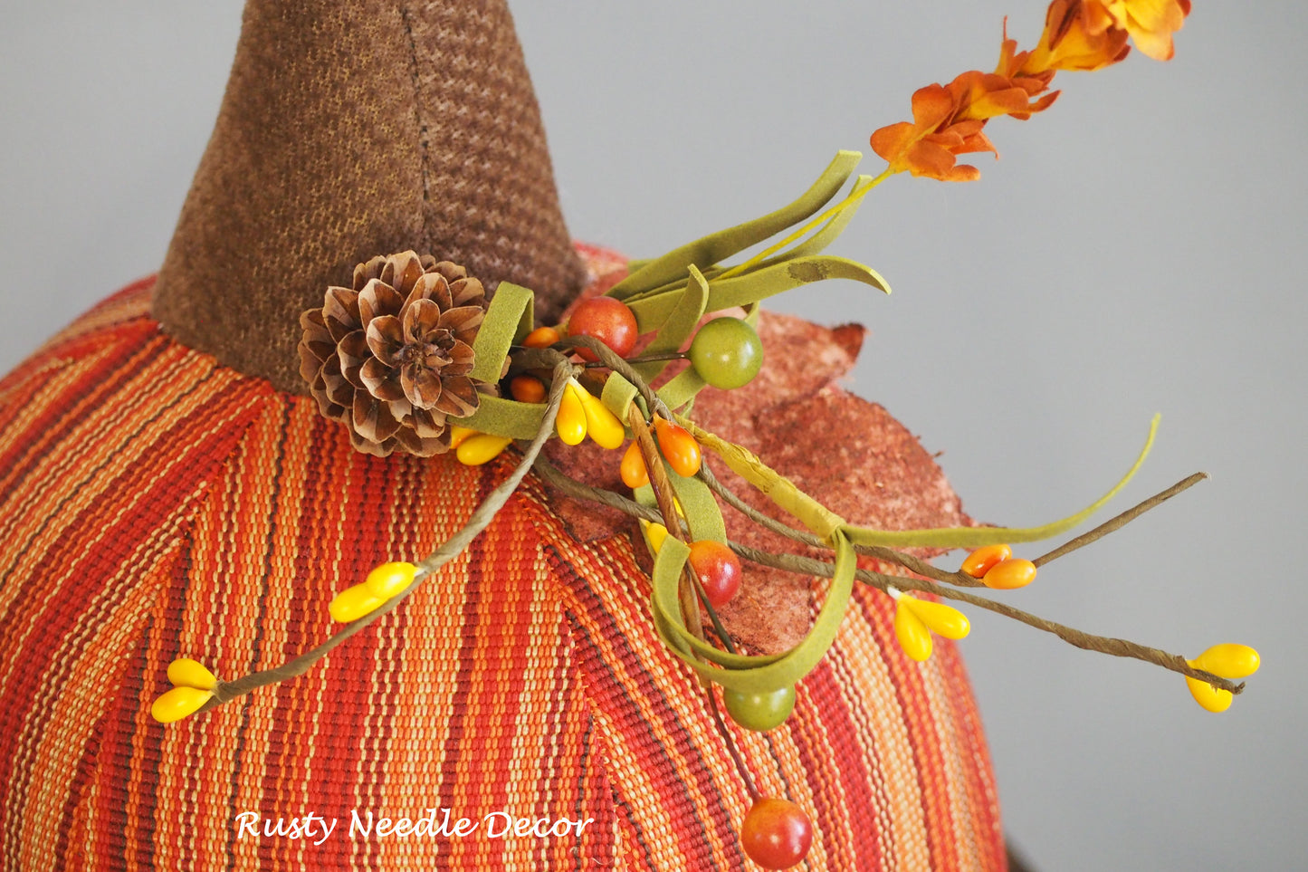Hand Made Stuffed Fall Autumn Decorated Pumpkin