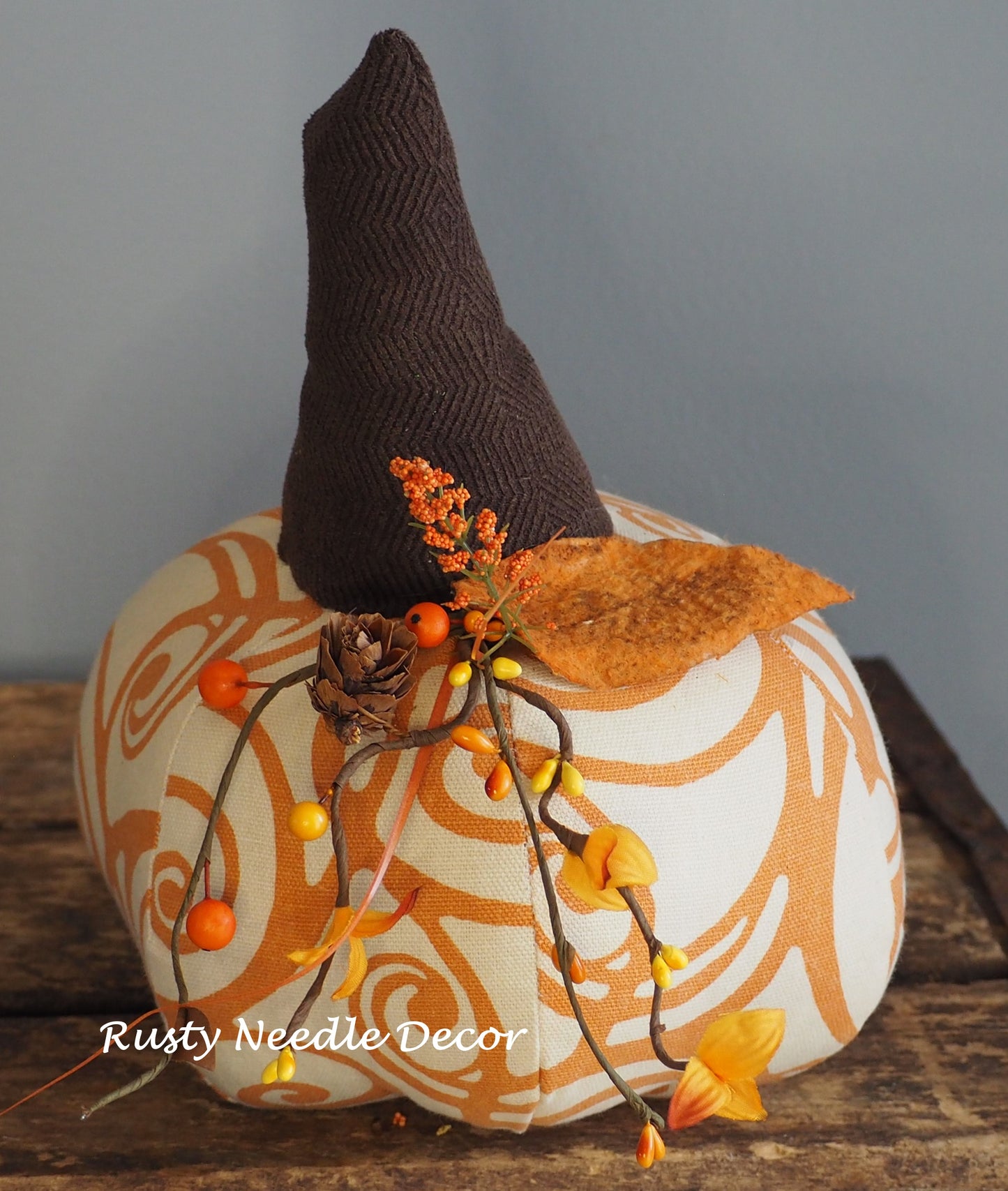 Hand Made Stuffed Fall Autumn Decorated Pumpkin
