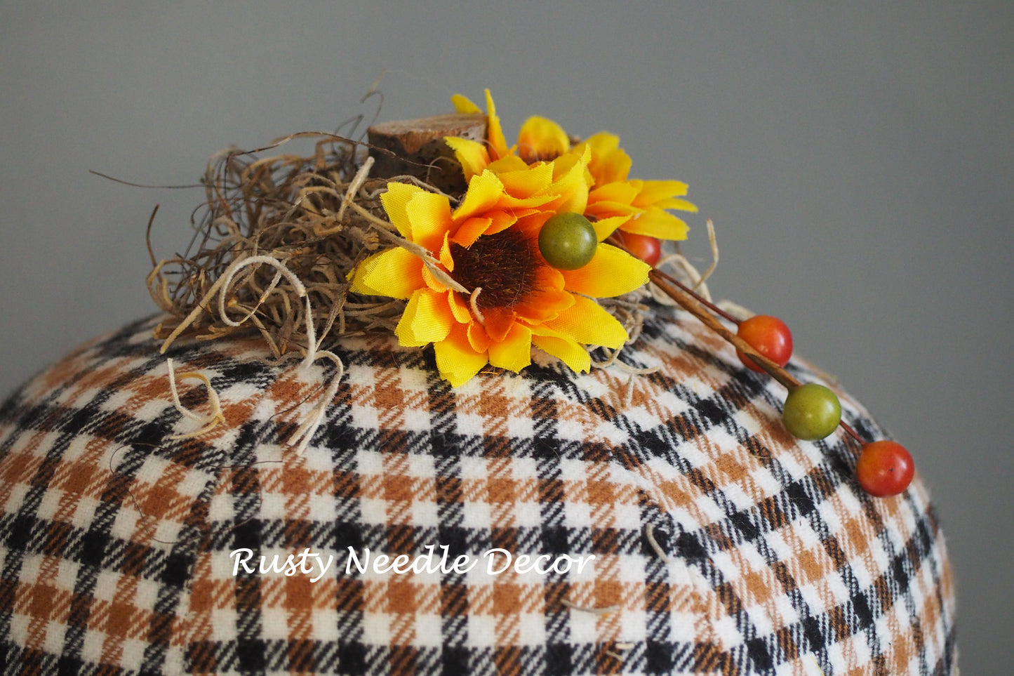 Hand Made Stuffed Fall Autumn Decorated Pumpkin