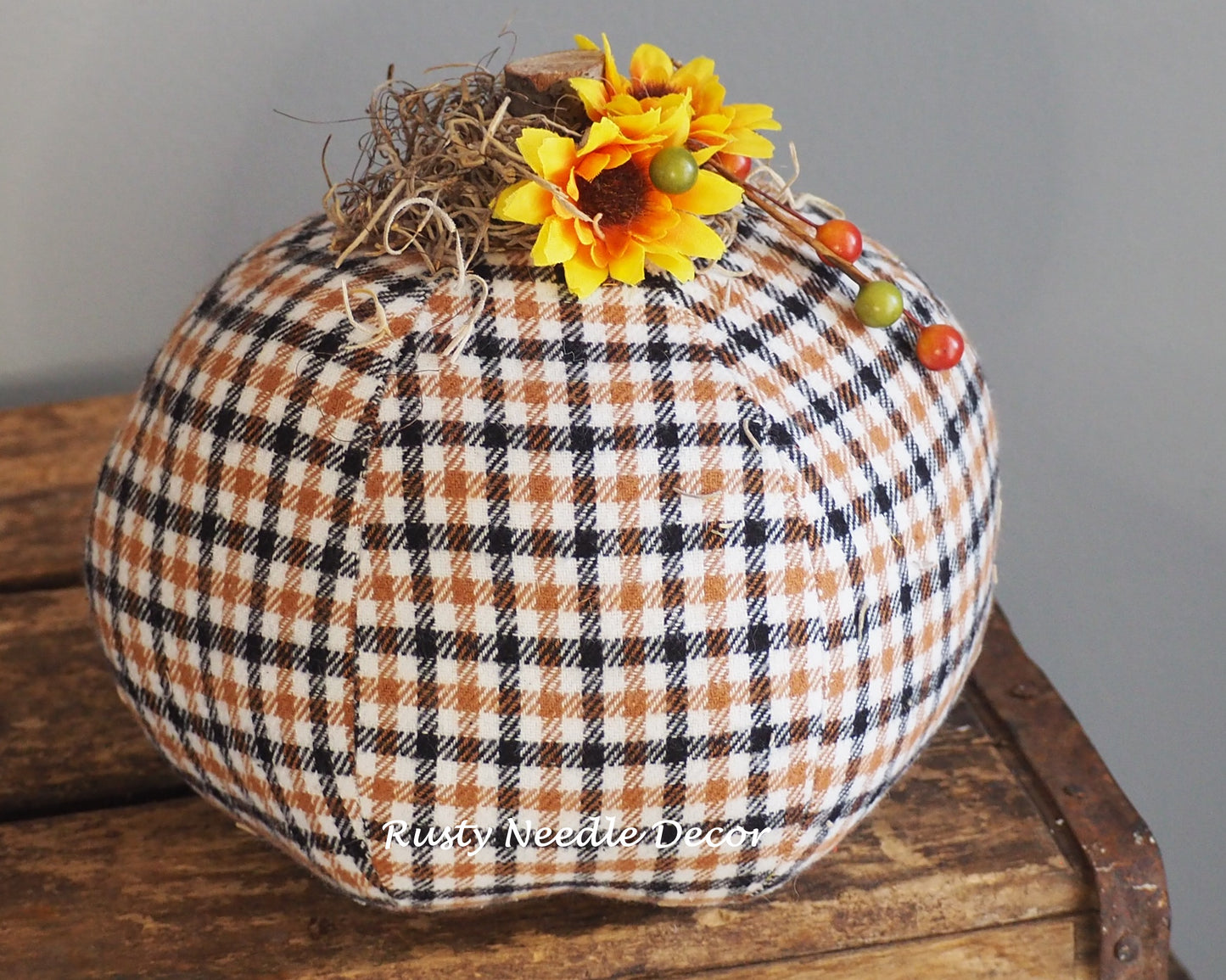 Hand Made Stuffed Fall Autumn Decorated Pumpkin