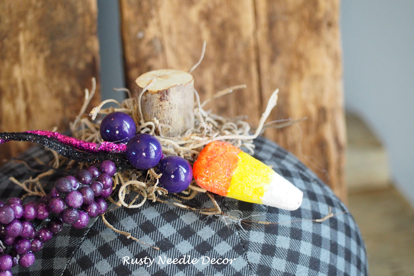 Hand Made Stuffed Fall Halloween Decorated Pumpkin