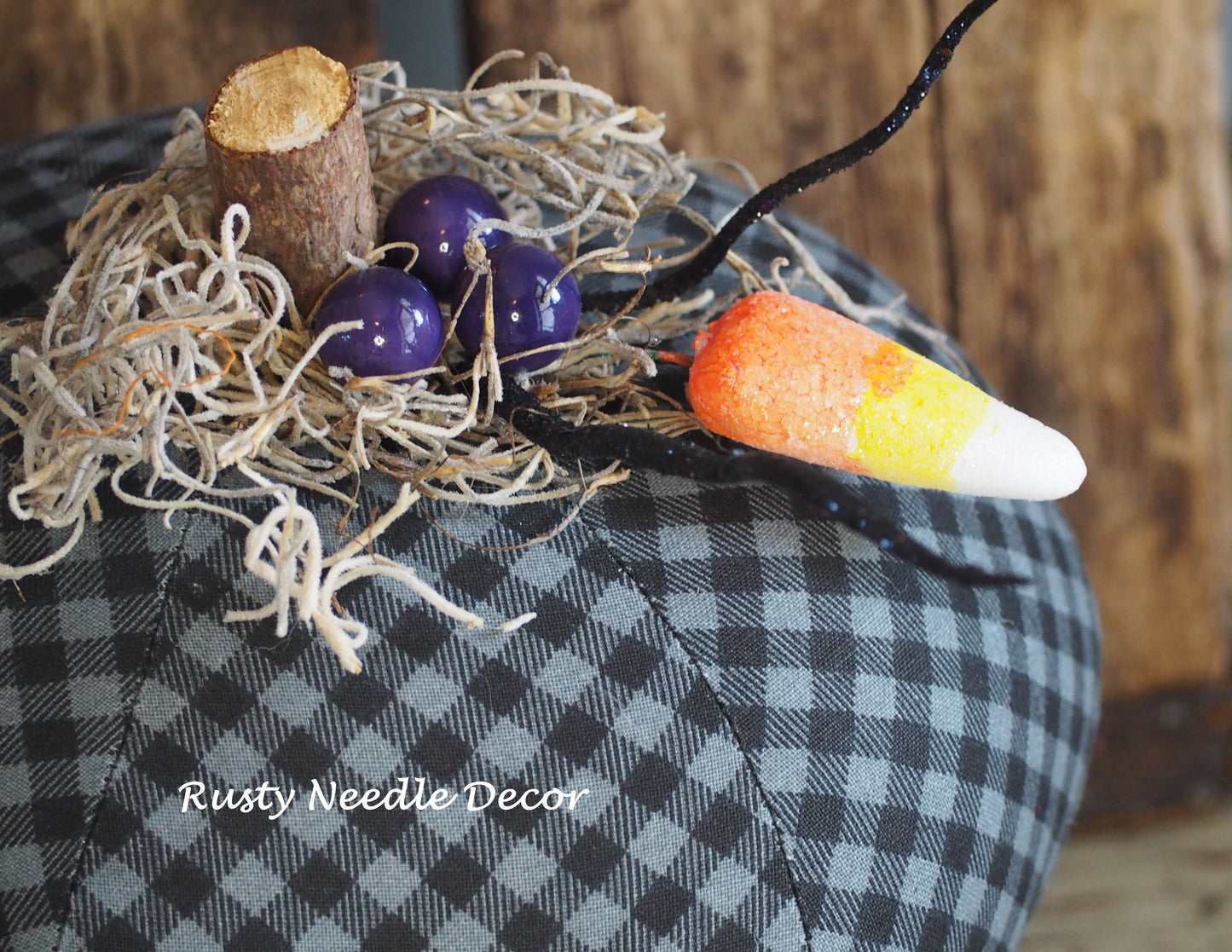 Hand Made Stuffed Fall Halloween Decorated Pumpkin
