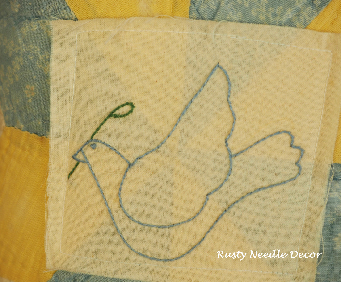 Handmade vintage quilt embroidered Dove pillow
