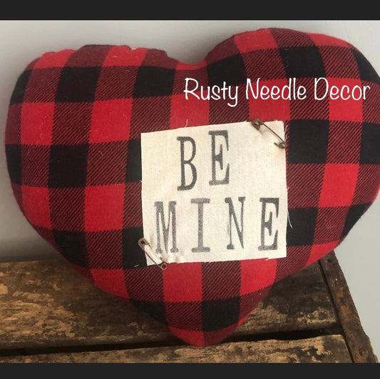 Handmade Buffalo Plaid Be Mine Heart Valentine Pillow