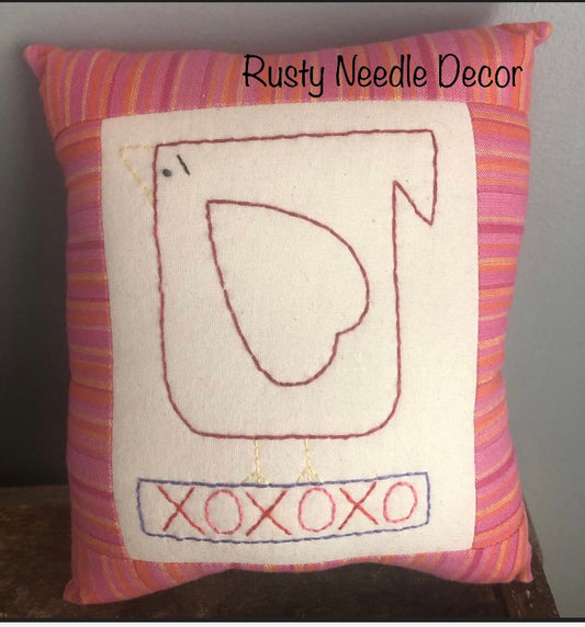 Hand Embroidered Valentine Love Bird Pillow