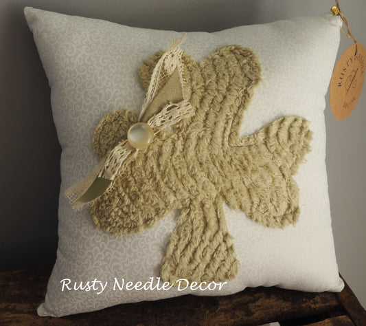 Vintage Chenille Shamrock Pillow