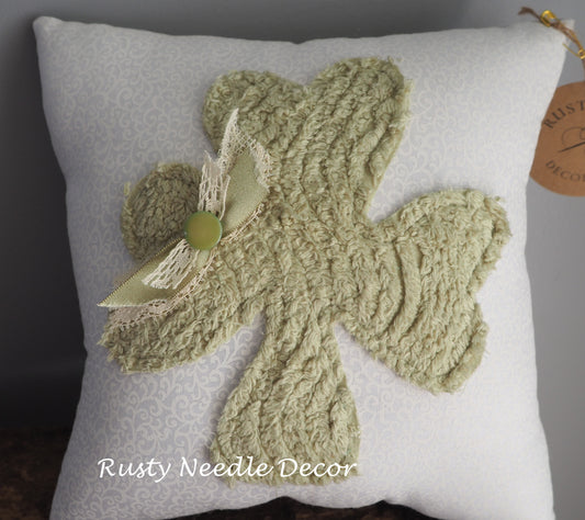 Vintage Chenille Shamrock Pillow