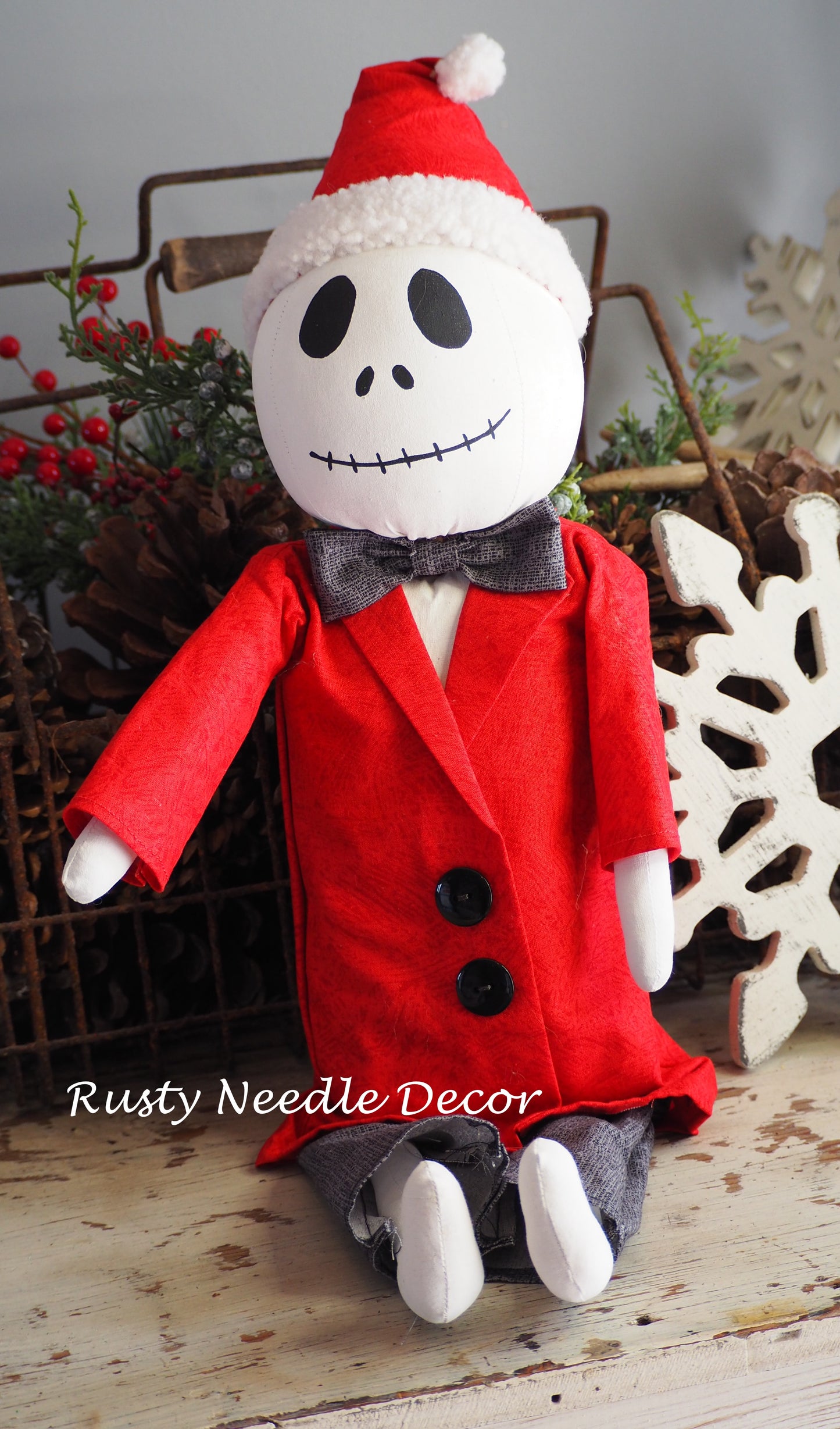 Hand Made Stuffed Christmas Skeleton Doll