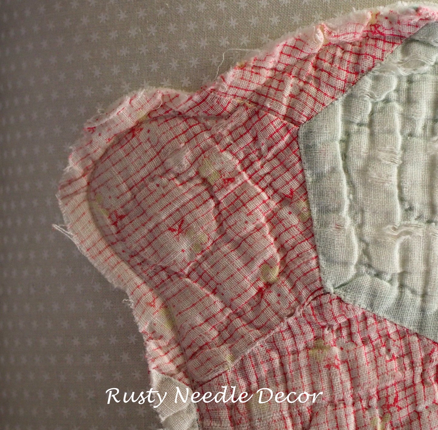 Hand made pillow with antique vintage quilt bunny