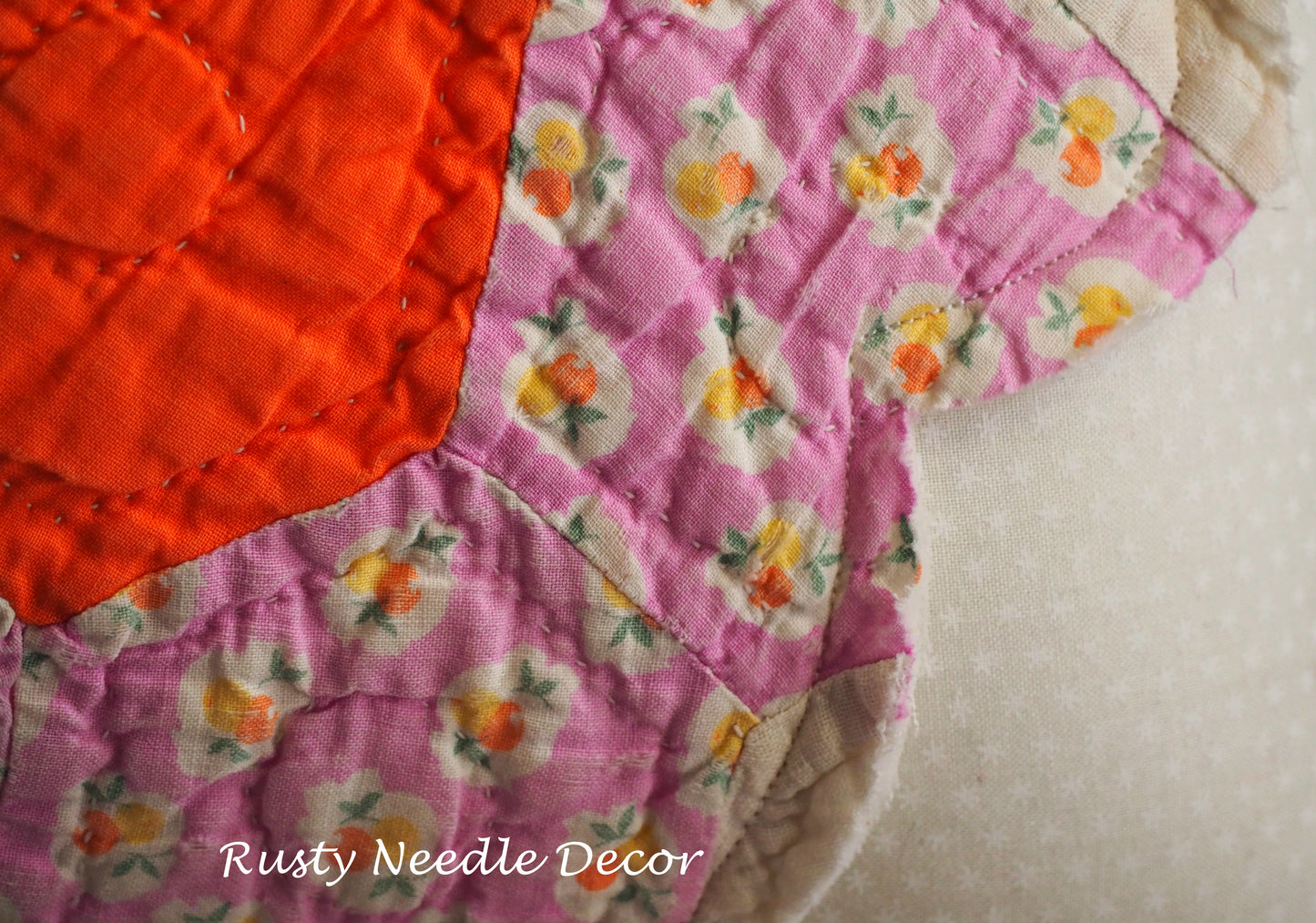 Hand made pillow with antique vintage quilt bunny