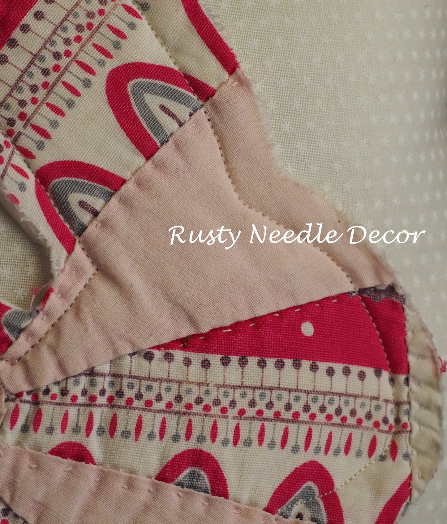 Hand made pillow with antique vintage quilt bunny