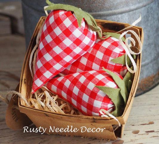 Vintage Strawberry Basket with 3 handmade strawberries