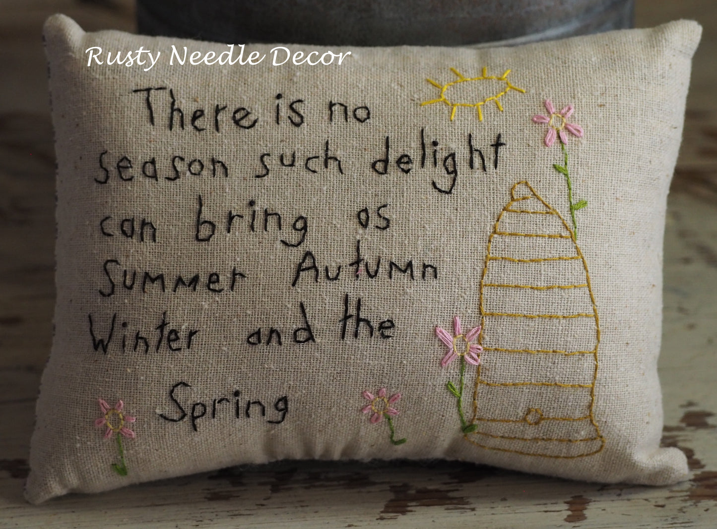 Hand Embroidered Seasons Pillow