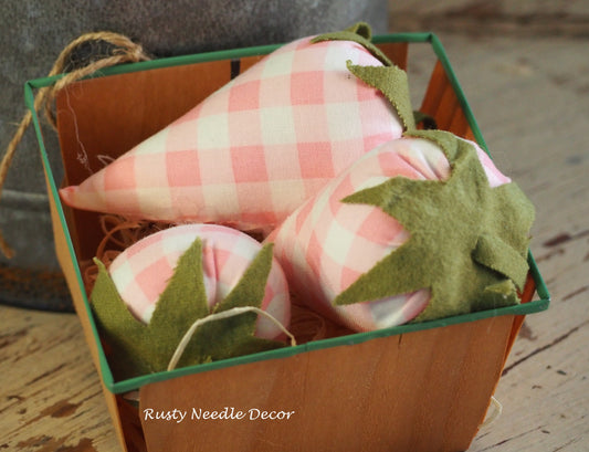 Vintage Strawberry Basket with 3 handmade strawberries