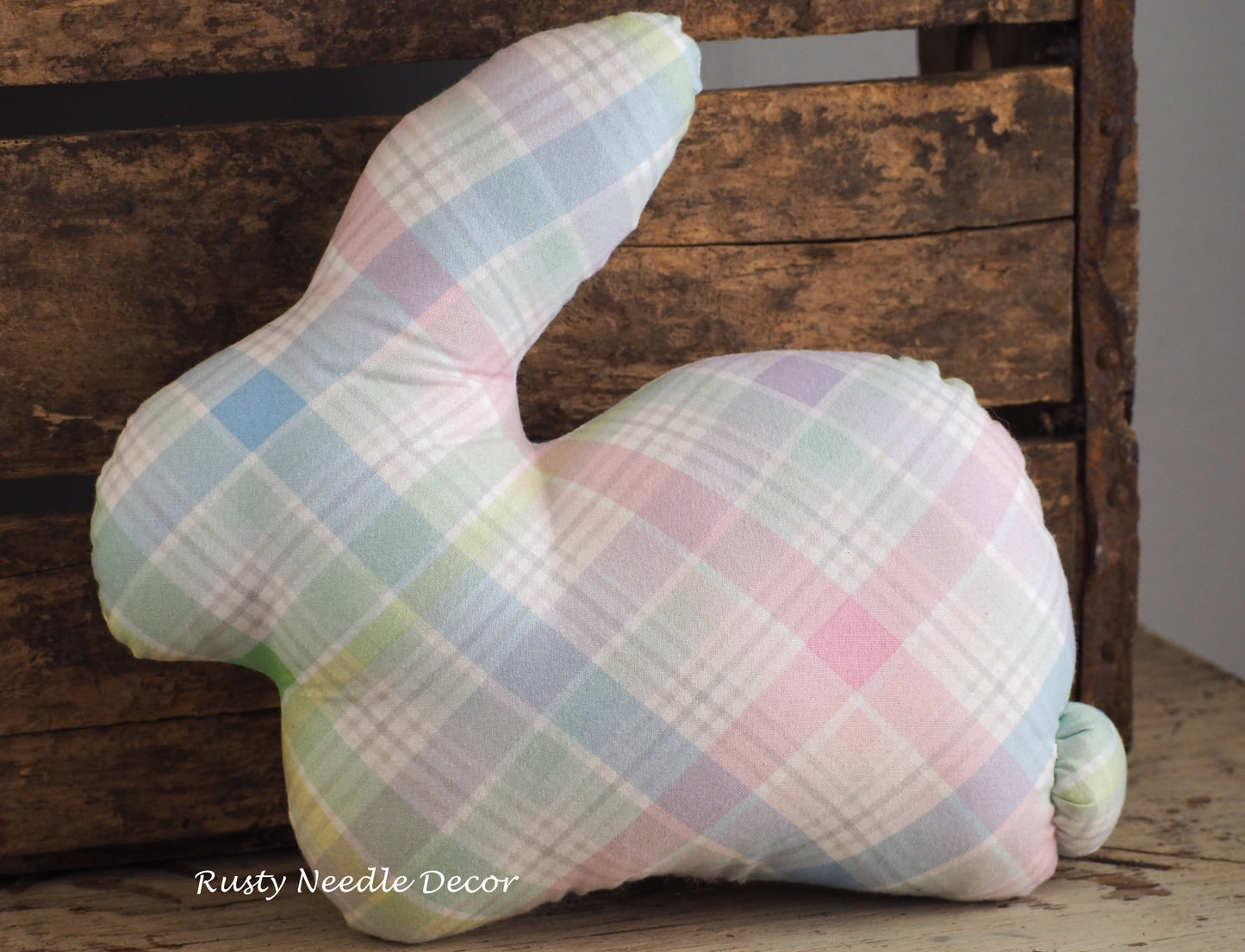 Large Spring Plaid Bunny Handmade