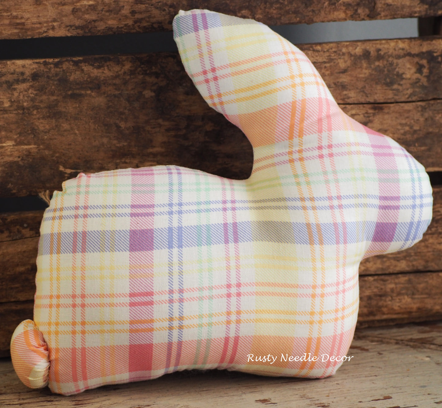 Large Spring Plaid Bunny Handmade