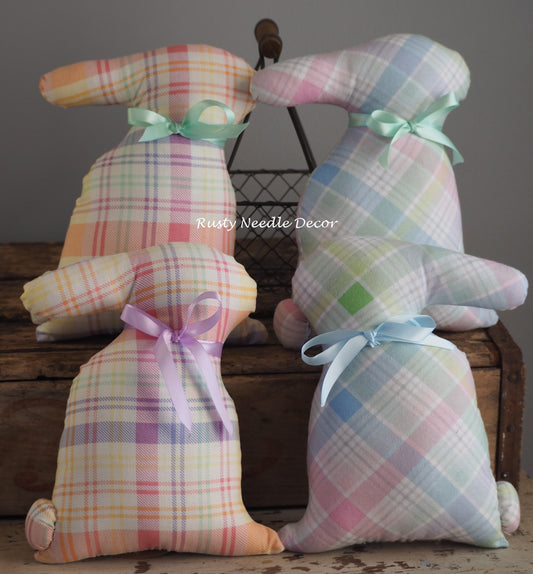 Hand Made Stuffed Spring Plaid Spring Bunny Rabbit