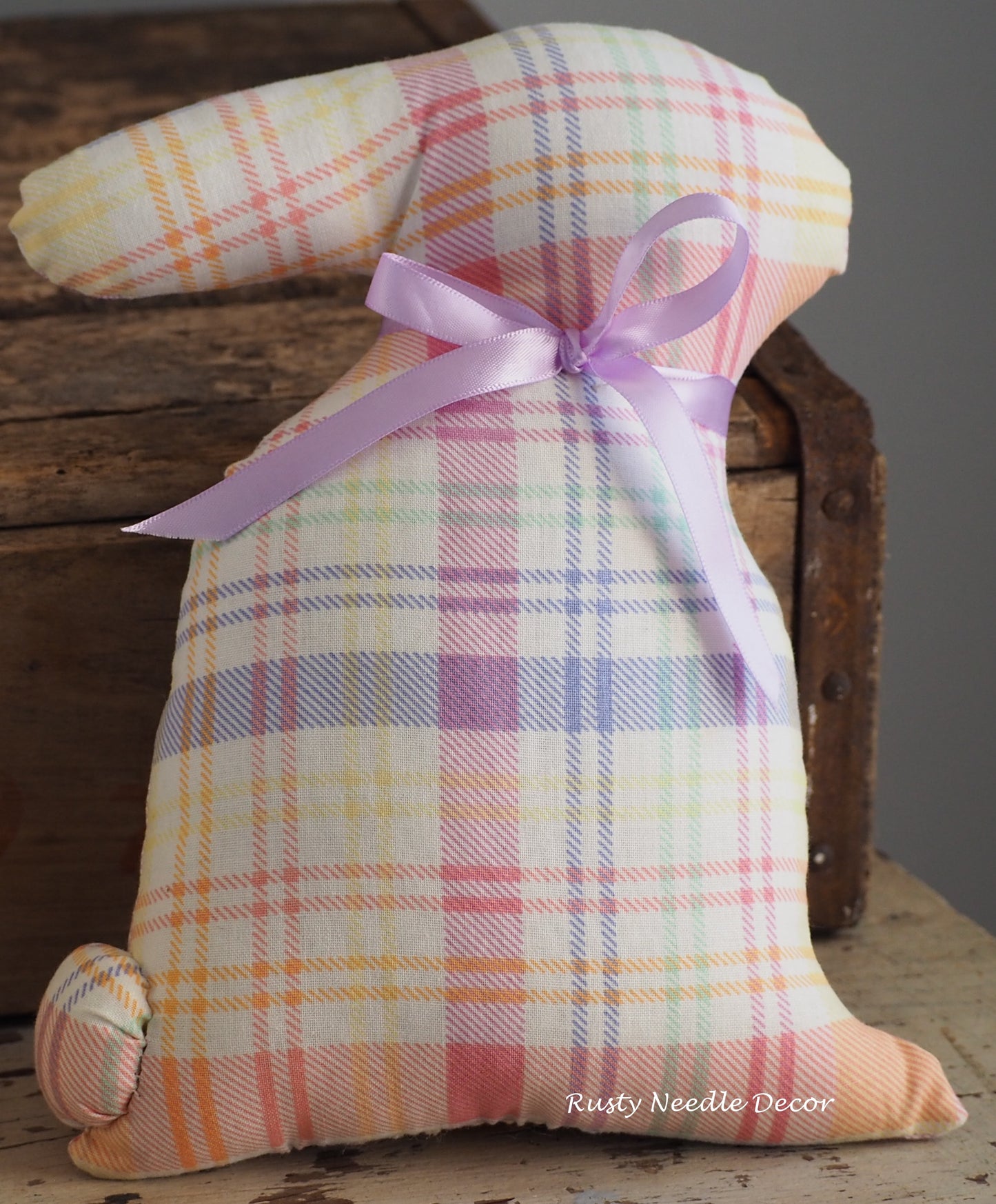 Hand Made Stuffed Spring Plaid Spring Bunny Rabbit