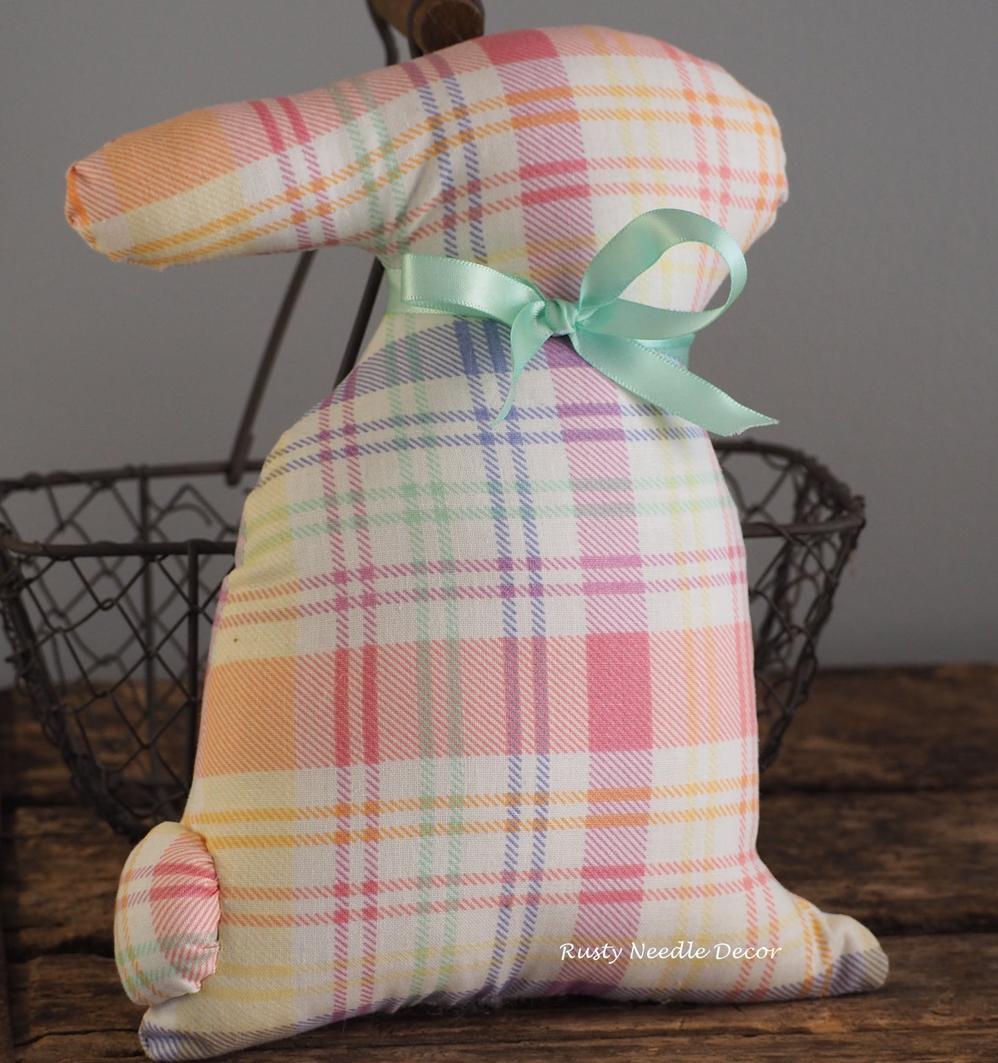 Hand Made Stuffed Spring Plaid Spring Bunny Rabbit