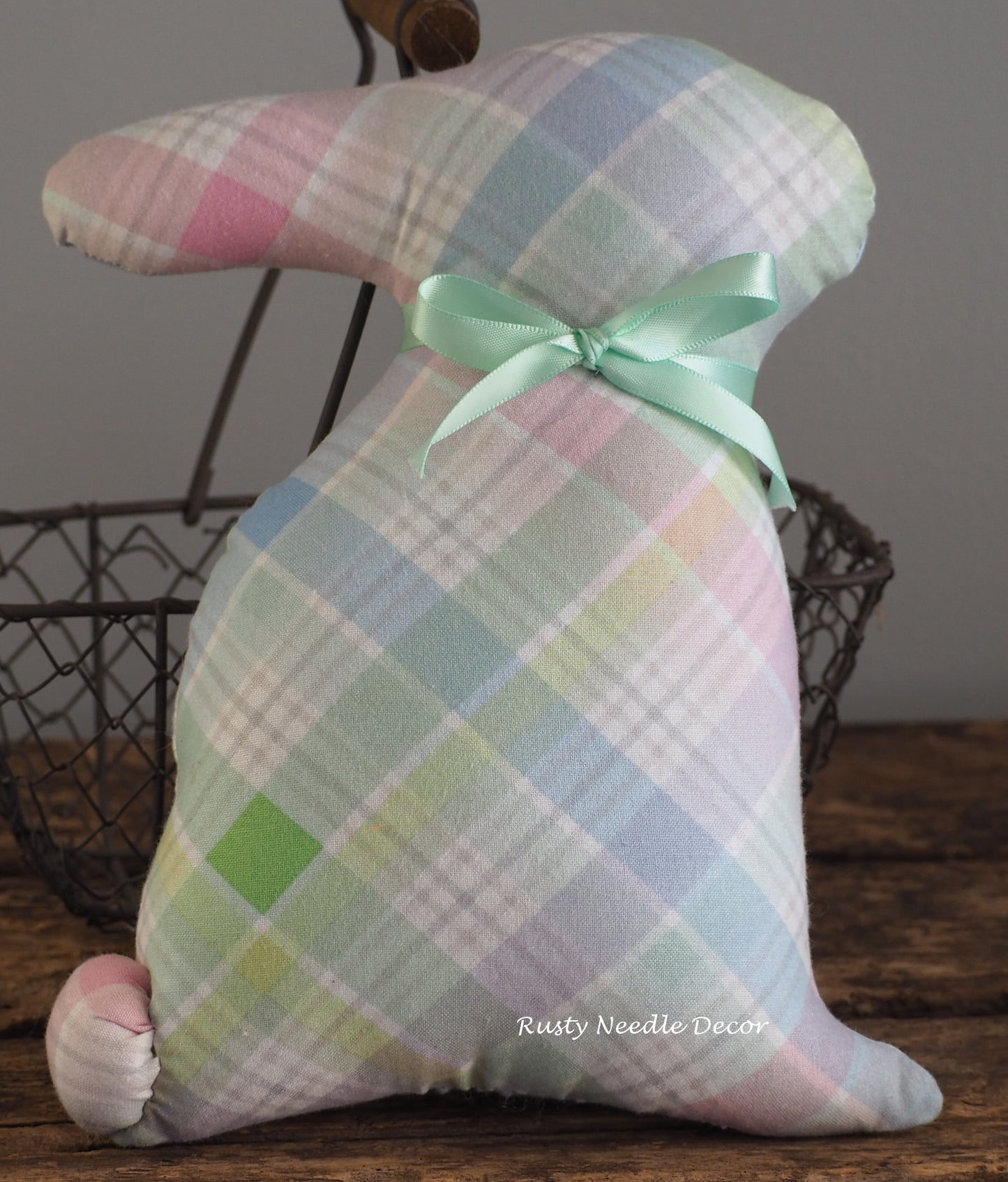 Hand Made Stuffed Spring Plaid Spring Bunny Rabbit