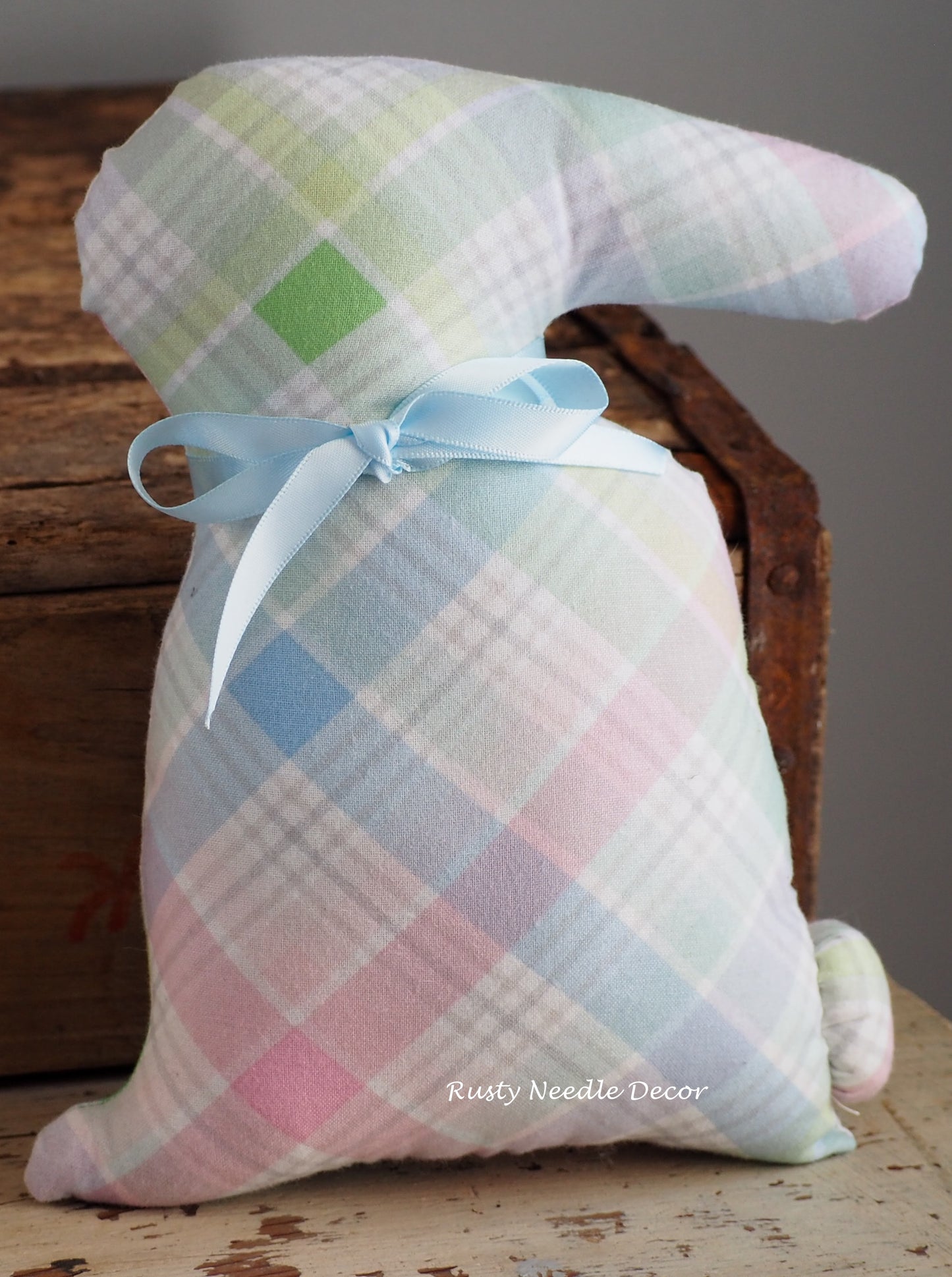 Hand Made Stuffed Spring Plaid Spring Bunny Rabbit