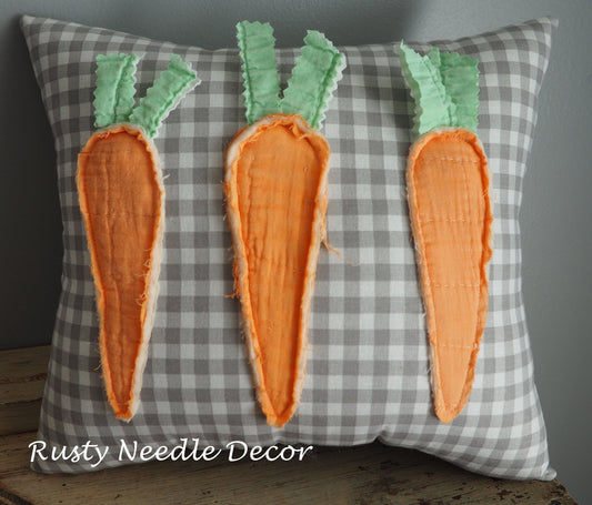 Handmade vintage carrot quilt pillow