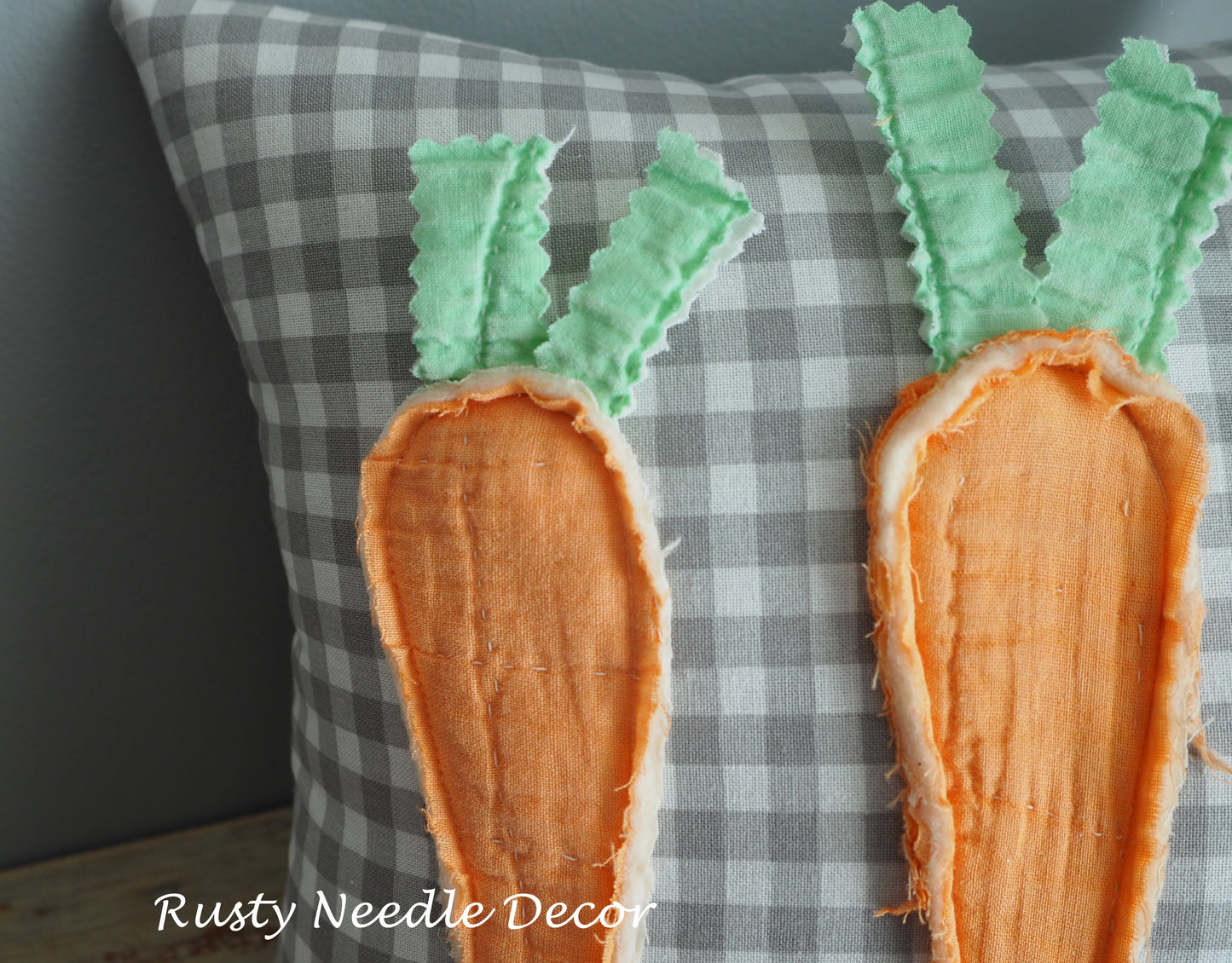 Handmade vintage carrot quilt pillow