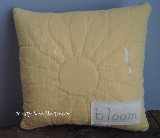 Spring Flower Bloom Vintage Quilt Hand Embroidered Pillow