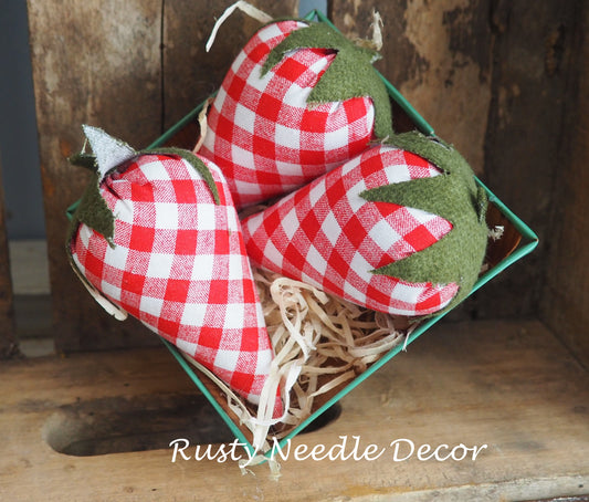 Vintage Strawberry Basket with 3 handmade strawberries