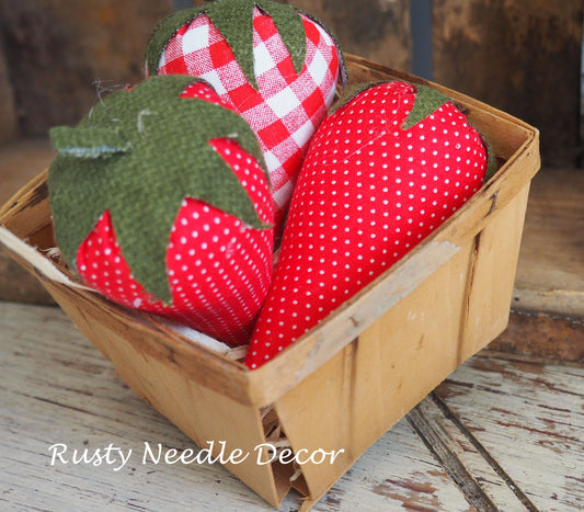 Vintage Strawberry Basket with 3 handmade strawberries