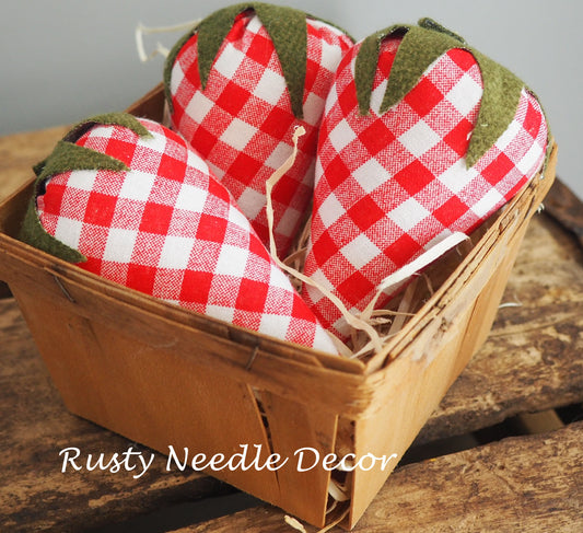 Vintage Strawberry Basket with 3 handmade strawberries