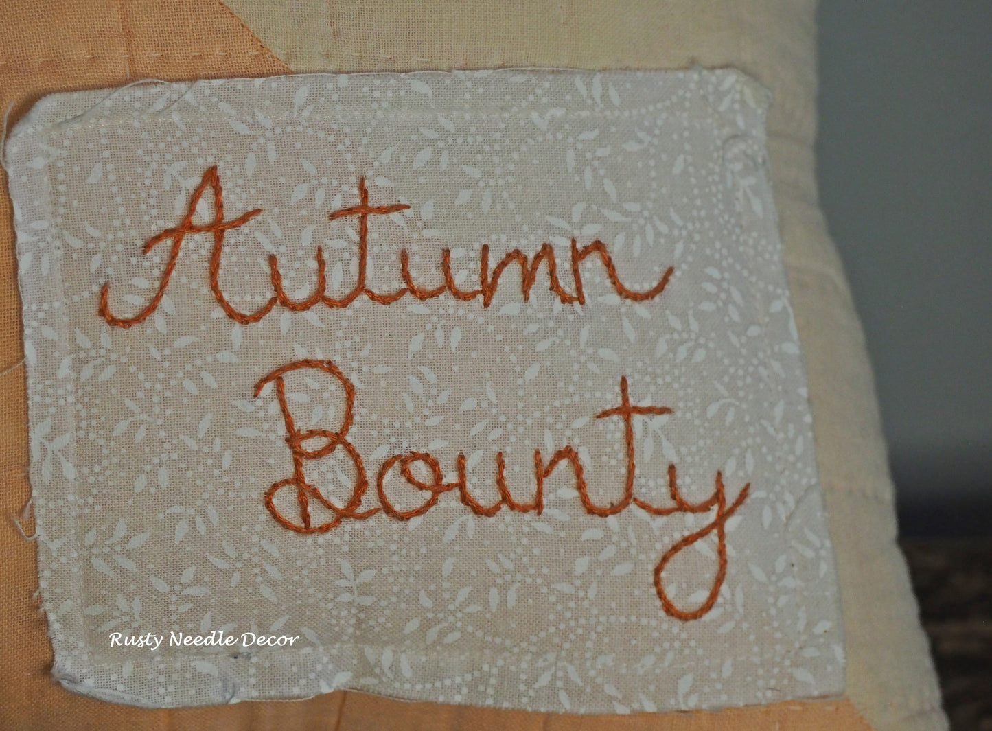 Fall Vintage Quilt Hand Embroidered Pillow - Autumn Bounty