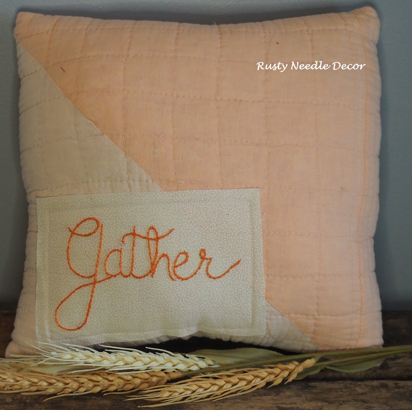 Fall Vintage Quilt Hand Embroidered Pillow - Gather