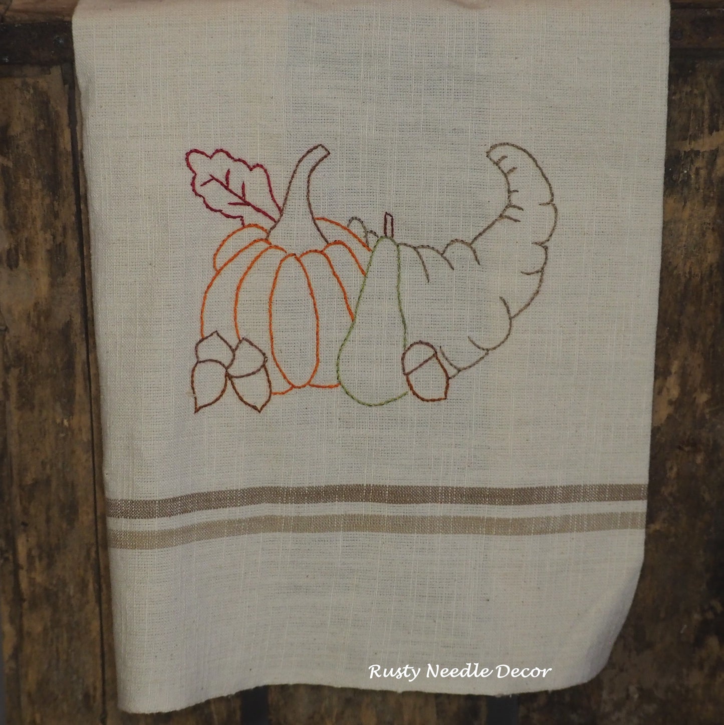 Hand Embroidered Autumn Decorative Dish Towel