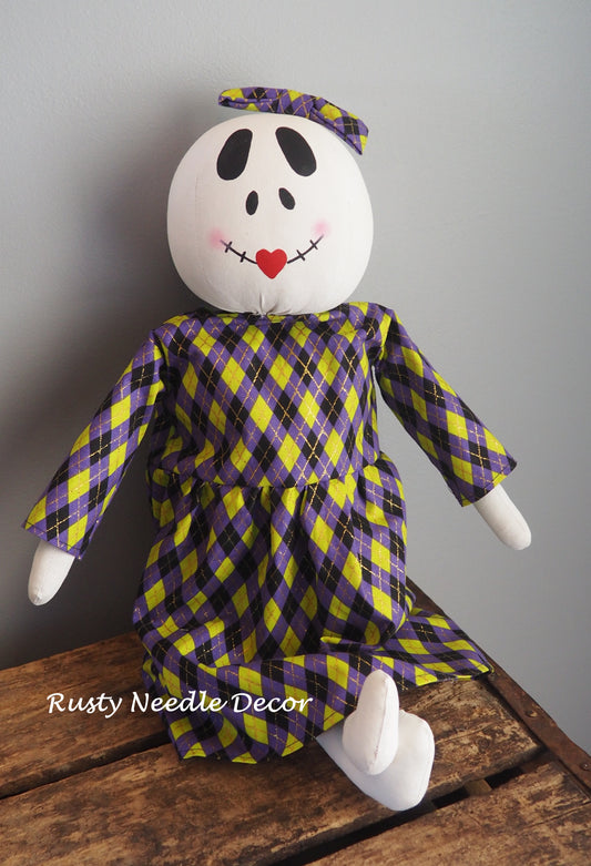 Hand Made Stuffed Halloween Ms. Skeleton Doll