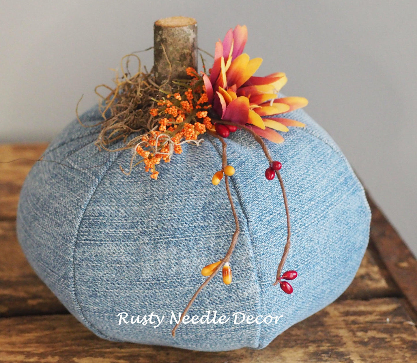 Hand Made Stuffed Fall Autumn Decorated Pumpkin