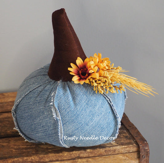 Hand Made Stuffed Fall Autumn Decorated Pumpkin