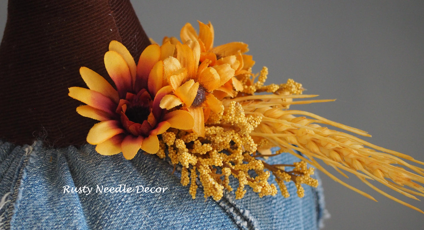 Hand Made Stuffed Fall Autumn Decorated Pumpkin