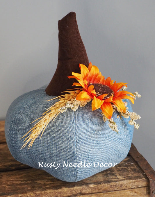 Hand Made Stuffed Fall Autumn Decorated Pumpkin